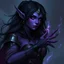 Placeholder: drow elf woman, sorceress, dark hair, purple skin, digital art, dark fantasy