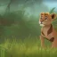 Placeholder: picture for children's book showing a cute baby lion behind tall grass in the jungle.