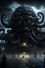 Placeholder: Digital art, high quality, digital masterpiece, natural illumination, stormy day, spotlight, realistic, film style, beautiful, (full body:3), (1 lovecraftian deity:3), (multiple eyes:1.8), (crazy eyes:1.6), black tentacle, multiple mouths,dark tones, sad sky, rainy, (Ancient temple:1.8)