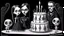 Placeholder: draw a birthday cake with logo number 23 or one candle 23 .Insanely detailed Addams Family movie still with Barbie dolls, art by tim burton