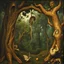 Placeholder: Serpent in the garden of Eden hanging from branch of the tree of knowledge. Sinister, profound, grand, expansive, and fantastical atmosphere of EDEN, matte oil Renaissance painting, by Bosch and Botticelli, classic ecclesiastical painting, looks aged