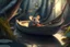 Placeholder: mouse in boat, in forest by stream, book illustration, fine detail, 4k, trending, volumetric light, depth of field