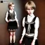 Placeholder: Russian short hair beautiful tomboy boyish boylike wide hips round hips shortcut in black girlish lacy dress in restaurant