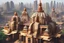 Placeholder: Grand scale Indian city, modern futuristic, inspired by hindu Architecture, show skyline, entire city, modernized glass structures with hint of hindu Architecture desgins