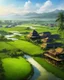 Placeholder: Beautiful Digital Painting art Indonesia village and islamic Mosque,surrounded rice paddy fields