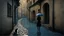 Placeholder: A cobbled alleyway, framed by stone arches, was almost empty save for a cat that slowly crossed, indifferent to the rain. In one corner, a woman in a blue coat waited under a black umbrella, her boots sinking slightly in the accumulated water.