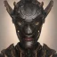 Placeholder: "Organic bionic African male cyborg, alien mask openings, filigree, iridescent metal, shiny, neon, LEDs, diffuse lighting, african print leather with fur black and white fantasy, intricate, elegant, highly detailed, lifelike, photorealistic, dramatic makeup, digital painting, illustration, concept art