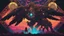 Placeholder: Zelda breath of the wild's mechanical flying guardian, comic style, mythical 80s landscape, negative space, space quixotic dreams, temporal hallucination, psychedelic, mystical, intricate details, very bright neon colors and deepblack, 4K desktop, pointillism, very high contrast, chiaroscuro