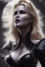 Placeholder: Daryl Hannah as evil queen in black leather, busty, cleavage, angry, stern look. character design by fenghua zhong. unreal engine 5, artistic lighting, highly detailed, photorealistic, fantasy