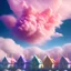 Placeholder:  beautiful pink and blue cloud , soft, gold houses on the cloud