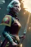 Placeholder: grandma, warrior, portrait, corset, deep colours, atmospheric, realistic, unreal engine, cinematic lighting, octane render, 8k.