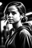 Placeholder: Digital art, high quality, digital masterpiece, natural illumination, spotlight, sunset, realistic, film style, beautiful, (full body:3), (1 beautiful young Emma Watson standing, wearing a Tracksuit:3), (cute femenine face:1.8), (sexy eyes:1.6), pale skin, (Black and White Tracksuit1.5), (dark brown hair:1.8), (London Bride at background:1.8), (Modern London:2)