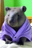 Placeholder: Wombat in purple hospital gown, cute