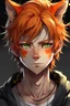 Placeholder: A young adult male human, cat ears, orange messy hair anime realistic tiger stripes