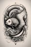 Placeholder: Create a captivating modern 2d ink tattoo design for print , prestigious Sacred Fish using the elegant influences of japan art style, for print, dynamic elements from fashion and design, and bold Japanese contemporary art aesthetics, framing centered in the center, distanced from the edges of the paper perimeter, perfect anatomy, bauhaus, Divine Proportion,