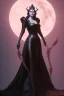 Placeholder: Geena Davis as evil queen in black leather gown, evil, busty, cleavage, curvy, angry, stern look. character design by cory loftis, fenghua zhong, ryohei hase, ismail inceoglu and ruan jia. unreal engine 5, artistic lighting, highly detailed, photorealistic, fantasy