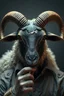 Placeholder: a portrait of a broken head mechanic, man is eating a hybrid mixed body part sheep, super giant eyed sheep alien style H.R giger look, detective goat master