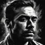 Placeholder: chiaroscuro portrait illustration of Marlon Moreno in the style of threadbare abstract expressionism, ebony , black, and pewter , vintage abstract cut-and-paste, ricoh gr iii, editorial illustrations, fine lines, highly detailed hair and facial features