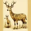 Placeholder: a whimsical illustration of 2 deer, a female deer on the left with body facing left but is looking back to the right, while on the right is a male deer facing left with a look of mild excitement while he glancing at the other's butt, both have upward tails