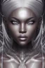 Placeholder: moon goddess, black skin, african, silver white hair, silver eyes, extremely beautiful, detailed portrait