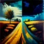 Placeholder: two roads diverged , art, oil colors, cheerfull