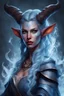 Placeholder: generate a dungeons and dragons character portrait of a female tiefling sorceress who uses ice magic