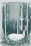 Placeholder: in a cosy vintage style, a white stag sleeps in a forest