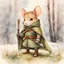 Placeholder: (anthropomorphic lark),small size, Scandinavian clothes for winer, mouse guard insp, (blade of green grass sword), watercolor art. cute, winter forest on background, leather armour and straps