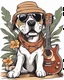 Placeholder: Funny and stylish dog wearing sunglasses and playing guitar, cigarette in his mouth, illustration, full dog body,white background, no shadows and clear and well outlined