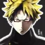 Placeholder: Detailed anime portrait of bakugo from my hero academia, gold hair and golden eyes, black suit, intricate details, full body portrait, keep head in frame, slight smile, black Japanese motif, concept art, highly detailed, digital painting, concept art, sharp focus, illustration, art by Yoji Shinkawa, WLOP and greg rutkowski and alphonse mucha and artgerm and yanjun Chen and Junji ito and Makoto Shinkai, HDR, octane render