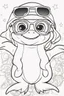 Placeholder: Outline art for cute coloring pages with dolphin with glasses, full body, white background, sketch style, only use outline, clean line art, no shadows and clear and well outlined.