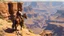 Placeholder: A painting of a group of Spanish conquistadors, led by a man on horseback, exploring the Grand Canyon in the vast desert landscape, highlighting the layers of rock and the depth of the canyon.