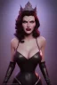 Placeholder: Rita Hayworth as evil queen in black leather, busty, cleavage, curvy, angry, stern look. character design by cory loftis, fenghua zhong, ryohei hase, ismail inceoglu and ruan jia. unreal engine 5, artistic lighting, highly detailed, photorealistic, fantasy