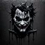 Placeholder: 3D emblem, made of black mud, dirt drips from the shoulders, a gloomy look, joker smile, simple background, photorealistic.