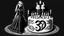 Placeholder: draw a birthday cake with logo number 23 and one candle 23 ,Insanely detailed Addams Family movie still with Barbie dolls