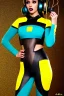 Placeholder: Realistic photograph. Geometric 3D tiling on the background, woman, Whip. Bronze color Yellow Black Cyan. AKG headphones, golden rings & disc. Selfie both hands. Lightly armored, electronic circuit. Cyber-punk full-mask. Thick tights. Thick calves. Curved fell. Wide hip. Flat belly. Ancient artifact cables between. Perfect body. Matrix movie clothes, Silver leather area, tippet, latex. Wicked sneakers. Daft Punk helmet, Tron Movie. Egyptian Haute Couture. 1990's. Light comes from right