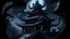 Placeholder: A dark bluish black shadowy temple with a moon dragon painted by Hashimoto Gaho