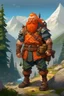 Placeholder: Realistisches Bild von einem DnD Charakters. Männlicher Zwerg mit orangenen Haaren. Er steht im Wald mit Bergen im Hintergrund. Er ist ein Jäger mit einer Armbrust.