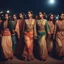 Placeholder: Hyper Realistic Traditional Pushto girls & women doing traditional dance & wearing traditional desi cloths at dark night in a cultural celebration with lots of other people