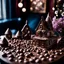 Placeholder: Detailed people, living-room made of milk chocolate, volumetric light flowers, naïve, strong texture, extreme detail, Yves Tanguy, decal, rich moody colors, sparkles, Harry Potter, bokeh, odd, shot on Ilford