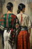 Placeholder: 2 mexican woman painting neoclassism standing from the back