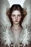 Placeholder: A detailed illustration of a beautiful young female human with wings. Skin, hair and face are all made of paint. Highly detailed flawless facial features and eyes. Abstract Oil painting splash art. White background, wide angle, abstract design, beautiful, thick flowing paint strokes, fantasy art, modern art, ((soft happy complimentary colors,)) modern aesthetic, focused on the character, 4K resolution.