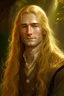 Placeholder: A young serene Lord Of The Rings like man with long golden hair that cascades gracefully. His open eyes, with blind pupils, reflect a depth of wisdom and inner peace. A gentle smile graces his face, adding warmth to his tranquil demeanor.