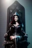 Placeholder: painting of lisa ann as evil queen in black leather, sitting on a throne, leather, angry, stern look, volumetric lighting, particales,highly detailed,cinematic, deep colours,8, highly detailed, digital painting, artstation, concept art, smooth, sharp focus,