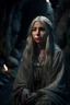 Placeholder: underground grove, with bricks and stones, portrait of Luna with pale, ethereal features with long silver hair that seems to shimmer in the moonlight. She dresses in flowing, dark-colored clothing that accentuates her mysterious aura. photo-realistic, shot on Hasselblad h6d-400c, zeiss prime lens, bokeh like f/0.8, tilt-shift lens 8k, high detail, smooth render, down-light, unreal engine 5, cinema 4d, HDR, dust effect, vivid colors, smoke