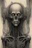 Placeholder: an old men , a thin line draw ، , front view camera, decayed and rotting with grotesque proportions and imagery. surreal horror, biomechanical design, by hr giger and beksinski , fine lines draw