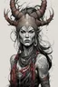 Placeholder: character concept illustration of a world weary, Norse female tribal shaman , maximalist, sharp focus, highest resolution, in the styles of Alex Pardee, Denis Forkas , and Masahiro Ito, boldly inked, 8k, coarse, gritty textures