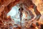 Placeholder: make a video pretty crystal cave covered with jewells and CIFI jewell lights and 3d recursive cubic and sphere base pearls and jwells a beautiful fashion model lady with cute,curvy hair,makeup, in pretty sports suit is running inside cave ,dynamic camera fallow her inside cave capturing full body, dynamic lights.
