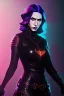 Placeholder: Medieval witch CHRISTINA HENDRICKS dressed in shiny black leather, blade runner, volumetric lighting, particales,highly detailed,cinematic, deep colours,8