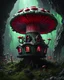 Placeholder: A weird floating mushroom house in an intergalactic space. black green red and white, Dark cosmic interstellar. Detailed Matte Painting, deep color, fantastical, intricate detail, splash screen, hyperdetailed, insane depth, concept art, 8k resolution, trending on Artstation, Unreal Engine 5, color depth, backlit, splash art, dramatic, High Quality Whimsical Fun Imaginative unusual, odd composition